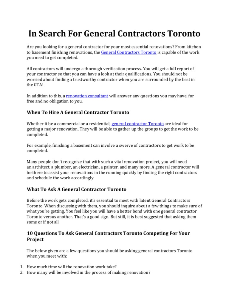 General Contractors Toronto | PDF | General Contractor | Business