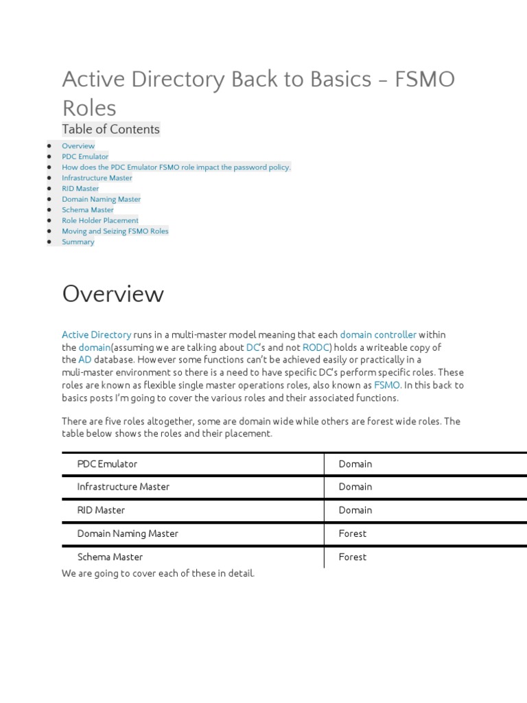 Understanding FSMO Roles in Active Directory | PDF | Active Directory ...