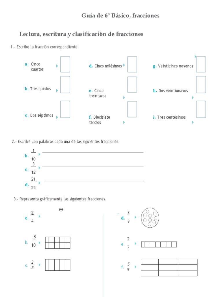 Guía de Fracciones para 6° Básico | PDF | Fracción (Matemáticas ...