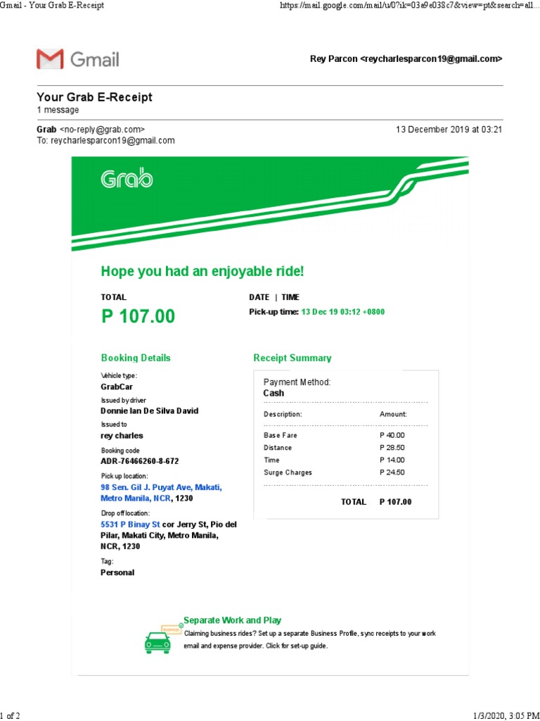Grab Receipt ADR-76466260-8-672 | PDF | Public Transport | Transport
