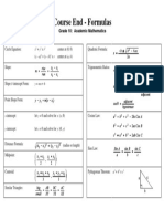 Course End - Formulas: Grade 10: Academic Mathematics