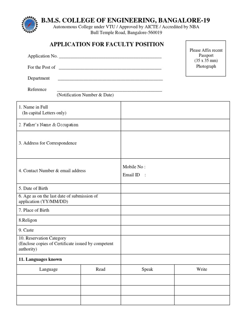 Teaching Application Form Pdf Academic Degree Vocational Education