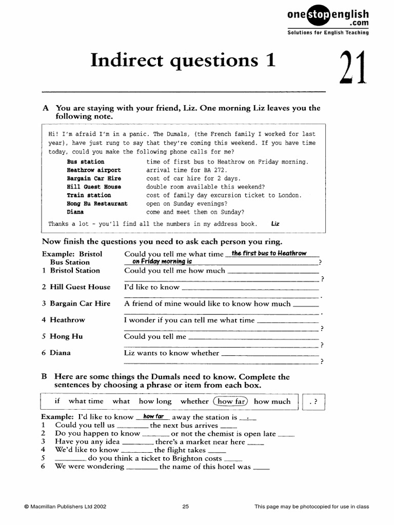 Indirect Questions Exercises PDF | PDF