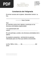 Modelo de Certificado Para Exoneracion Curso de Religion 