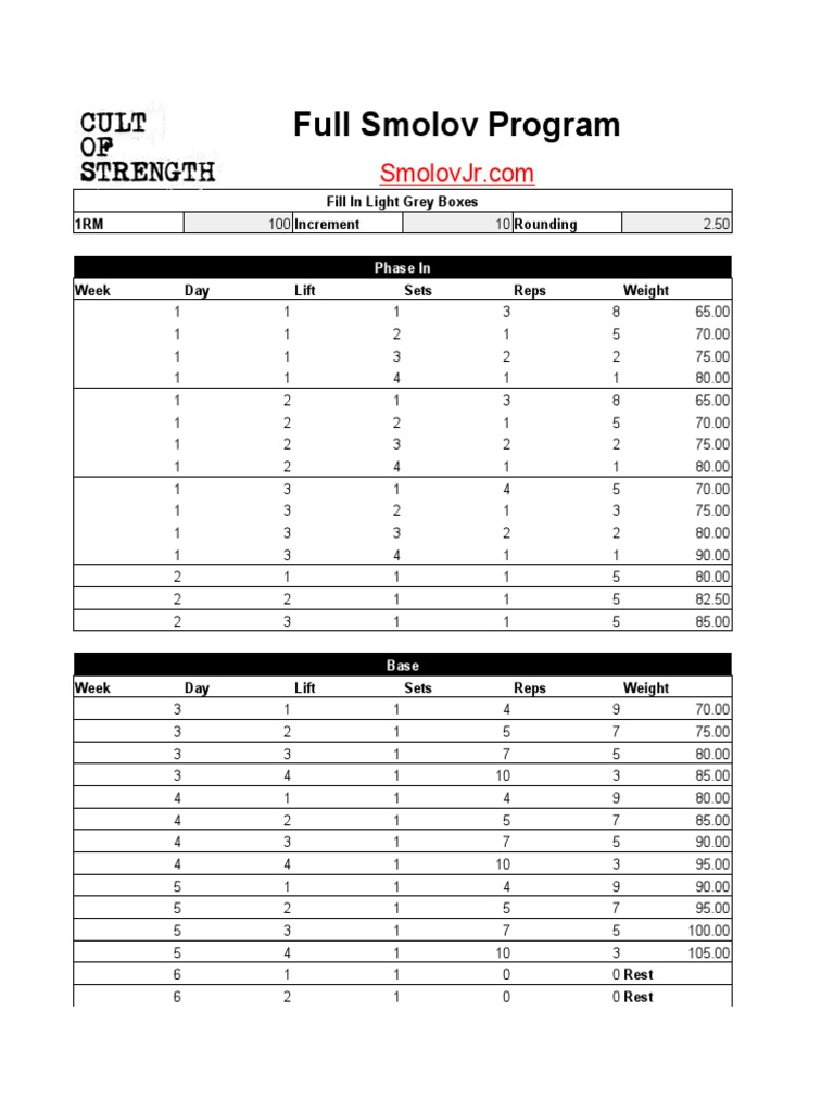 CoS Smolov Calculators PDF Physical Fitness Determinants Of Health