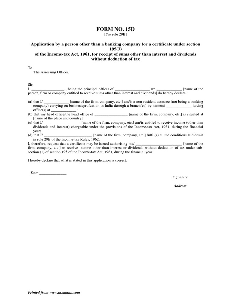 Application for Tax Certificate under Sec 195 | PDF