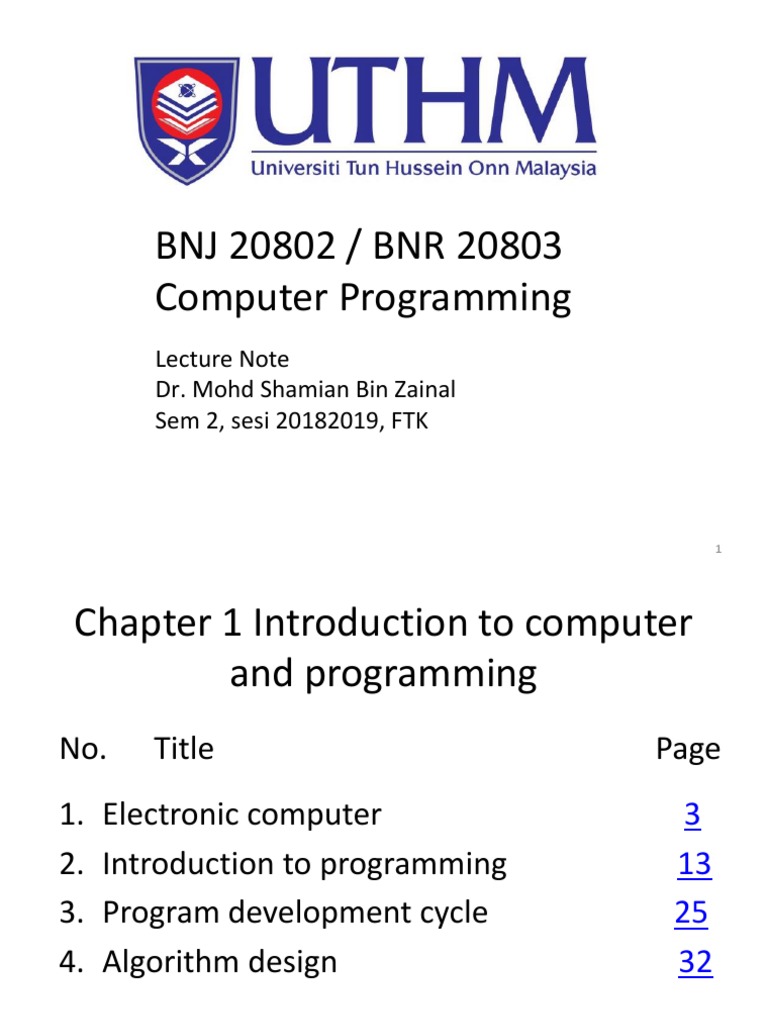 Introduction To Computer and Programming | PDF | Operating System ...