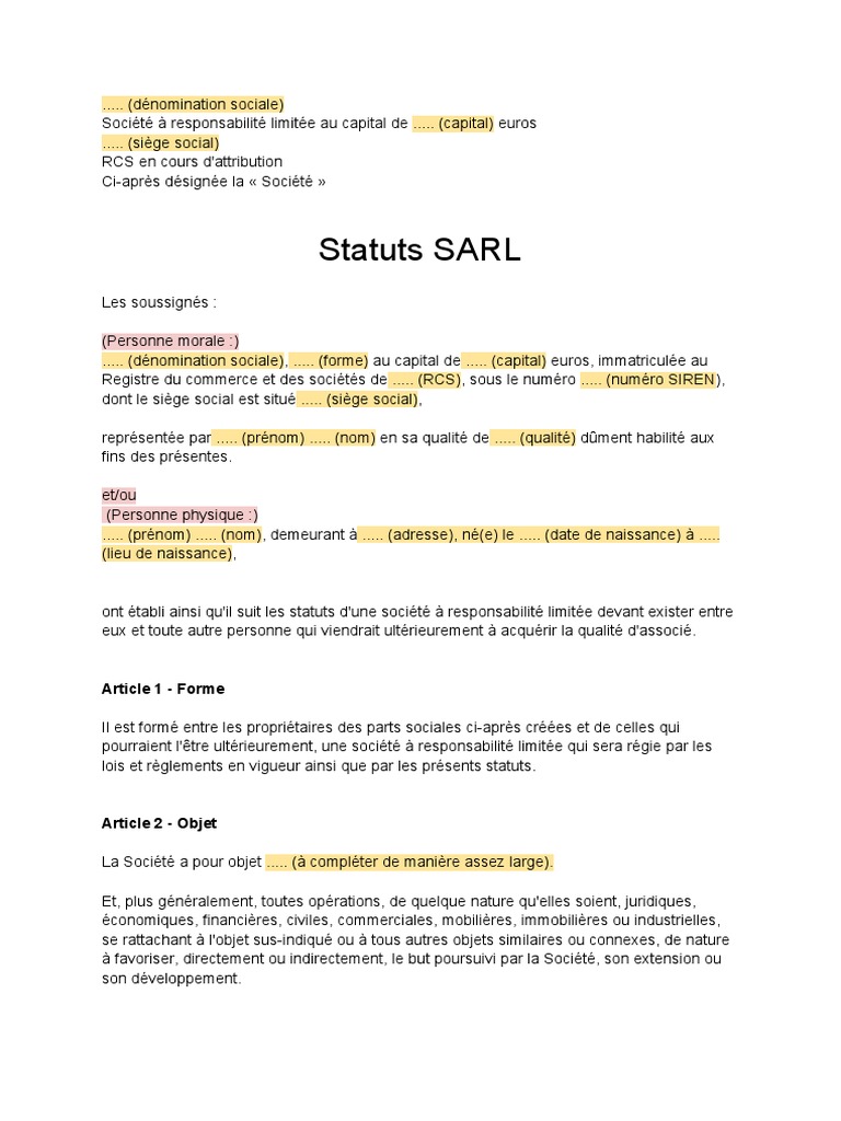 Modèle de Statuts SARL Gratuit | PDF | Répartition | Dividende