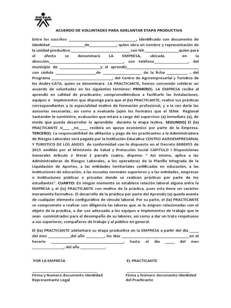 Formato Acuerdo de Voluntades | PDF | Gobierno | Business
