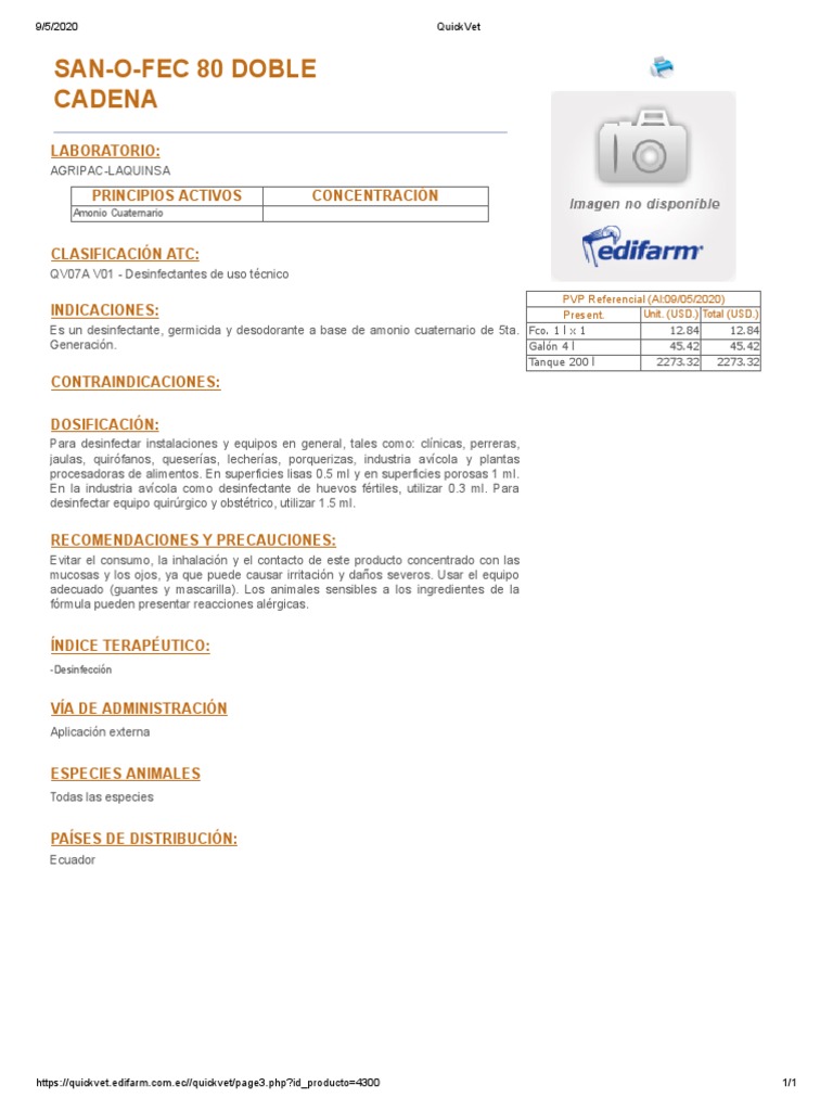 Desinfectante San-O-Fec 80 Doble Cadena | PDF