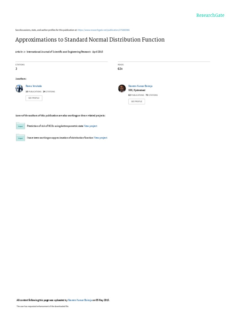 Researchpaper - Approximations To Standard Normal Distribution Function ...