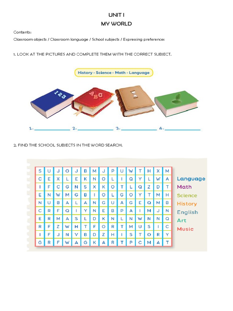 Classroom Language and Subjects Activities | PDF | Language Arts ...