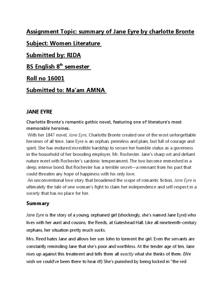 (Rida) Summary of Jane Eyre PDF Jane Eyre Novels
