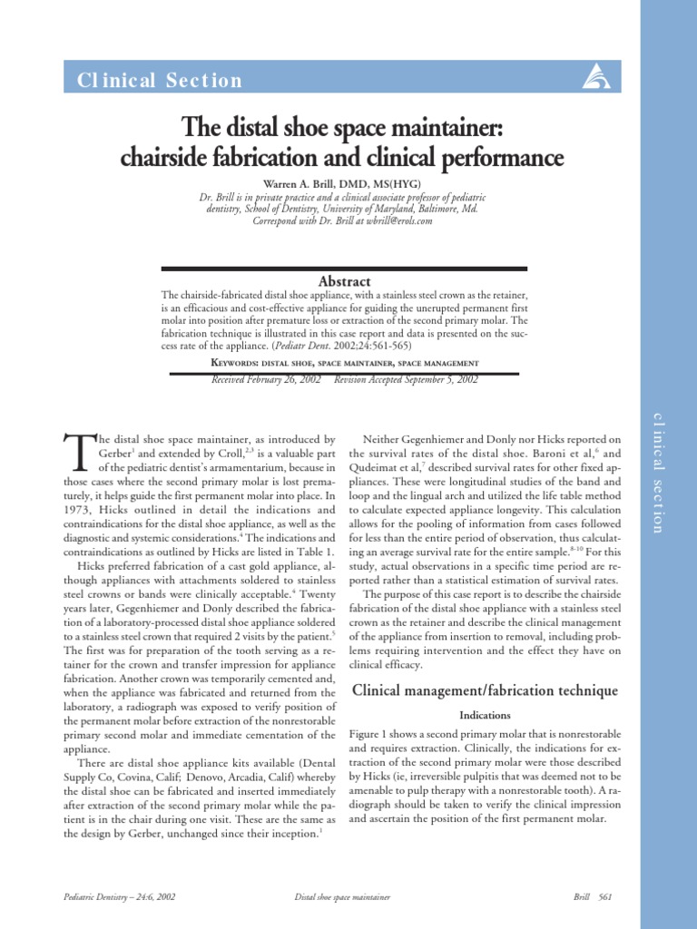 Distal Shoe Space Maintainer Chairside PDF Dentistry Dentistry