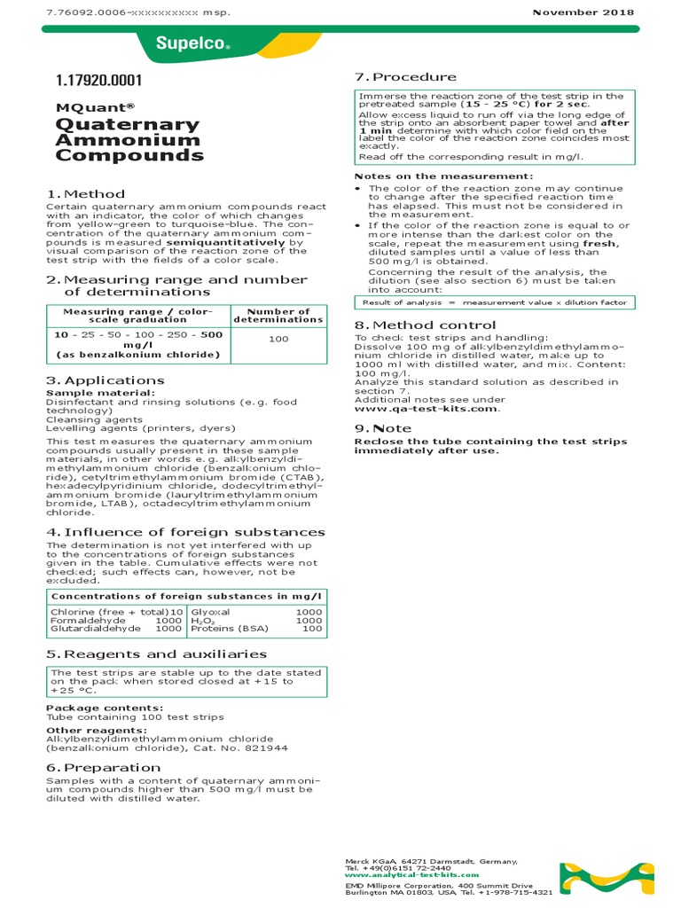 Quaternary Ammonium Compounds Mquant PDF Chlorine Chemical