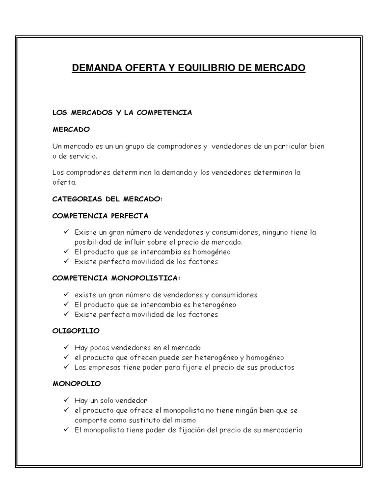 Demanda Oferta y Equilibrio de Mercado | PDF | Oferta (economía ...