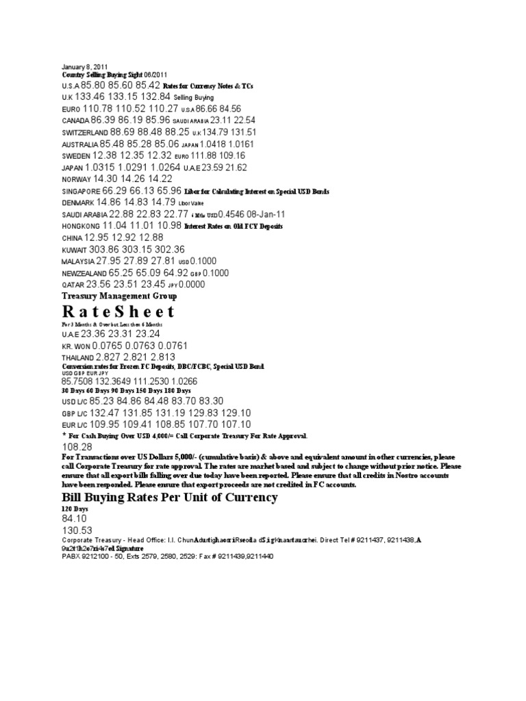 Currency Exchange Rates January 2011 | PDF