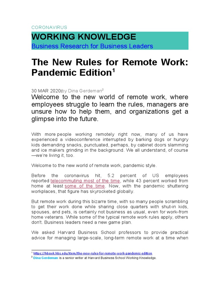 CORONAVIRUS The New Rules For Remote Work - Pandemic Edition DINA ...