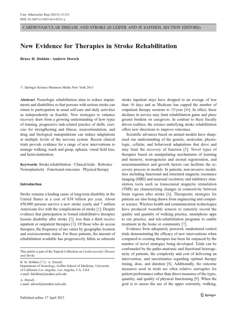 New Evidence For Therapies in Stroke Rehabilitation | PDF | Stroke ...