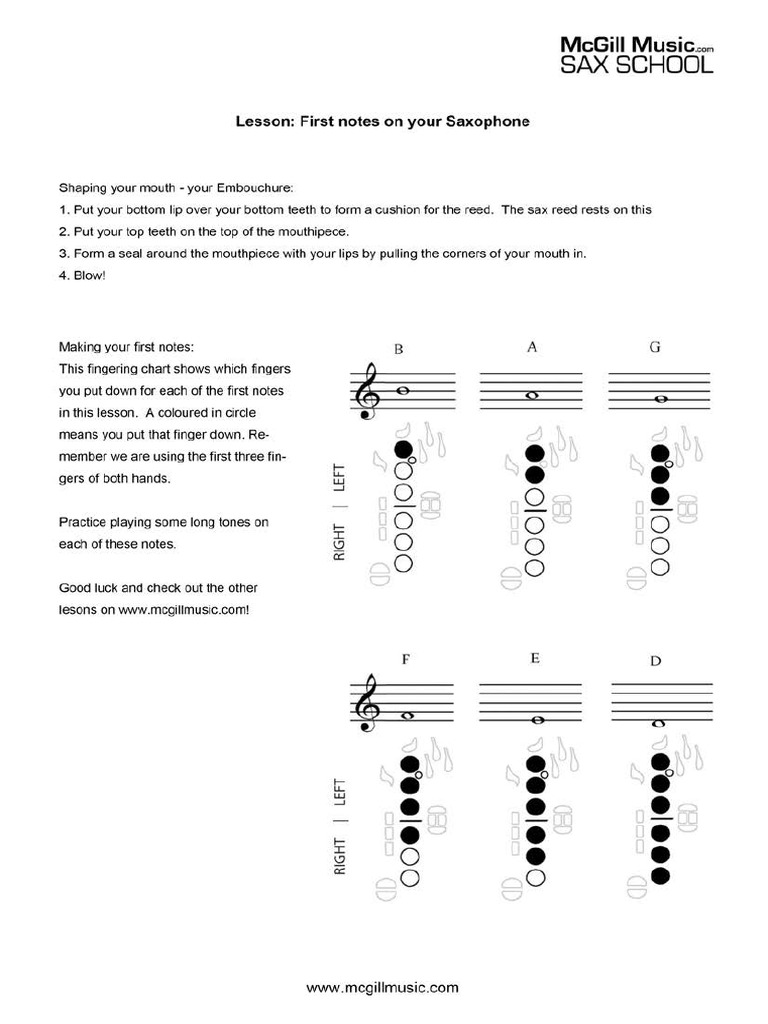 First Notes On Saxophone - McGill Music Sax School PDF | PDF