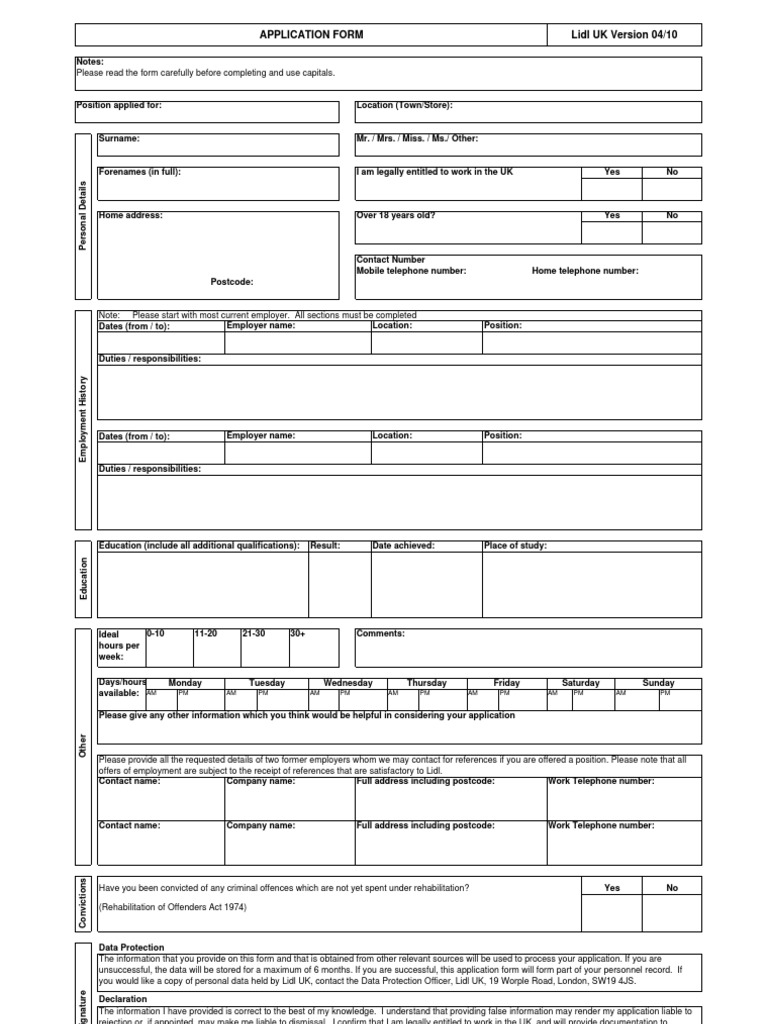Application Form LIDL | PDF | Virtue | Government