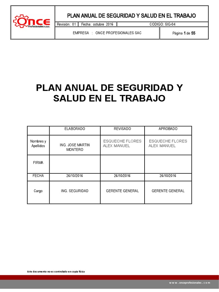 Plan Anual de Seguridad y Salud Laboral | PDF | Seguridad y salud ...