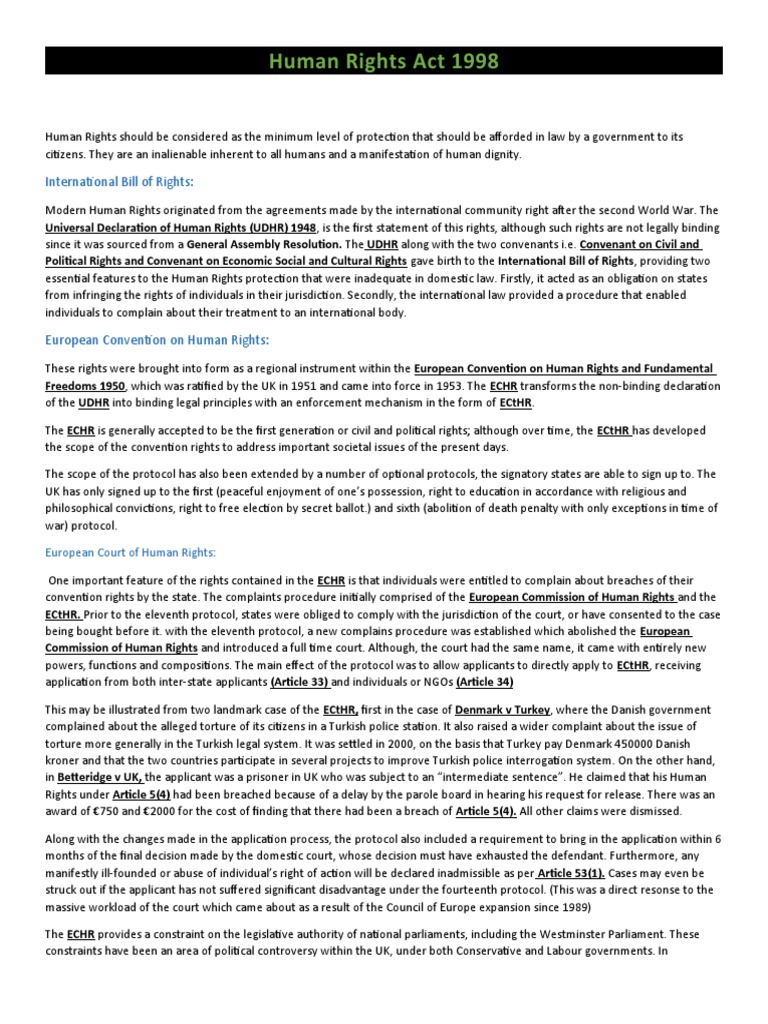 Human Rights Act 1998 Sample Answer | PDF | European Convention On ...