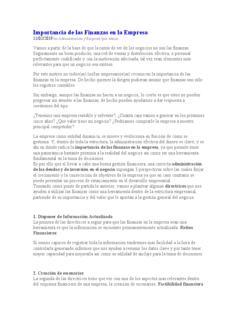 Importancia de Las Finanzas en La Empresa | PDF | Crecimiento económico ...