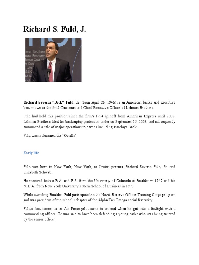 Richard S. Fuld, J. | PDF | Lehman Brothers | Economies