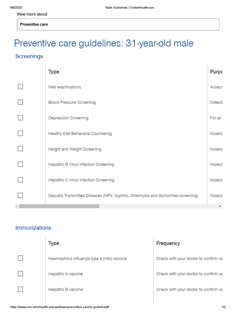 Male Guidelines UnitedHealthcare PDF Vaccines Preventive Healthcare