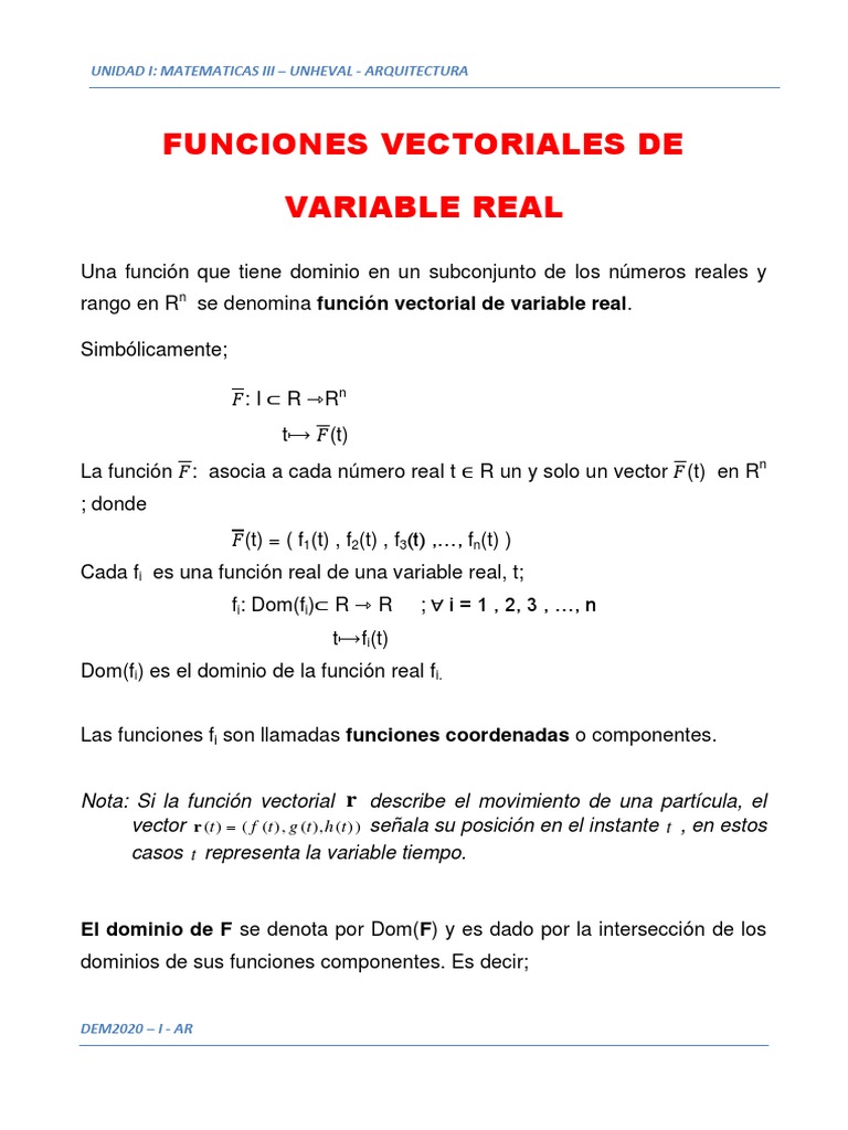 Funciones Vectoriales de Variable Real | PDF | Curva | Aceleración
