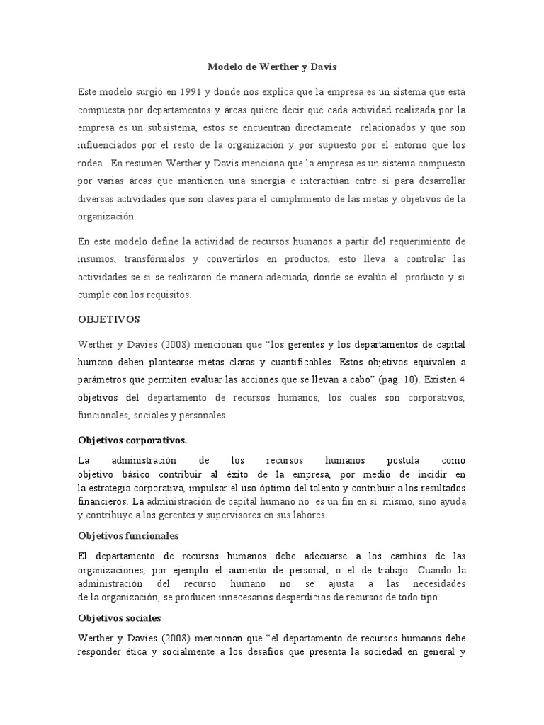 Modelo de Werther y Davis | PDF | Gestión de recursos humanos
