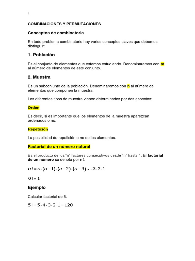 Combinaciones y Permutaciones | PDF | Permutación | Combinatoria
