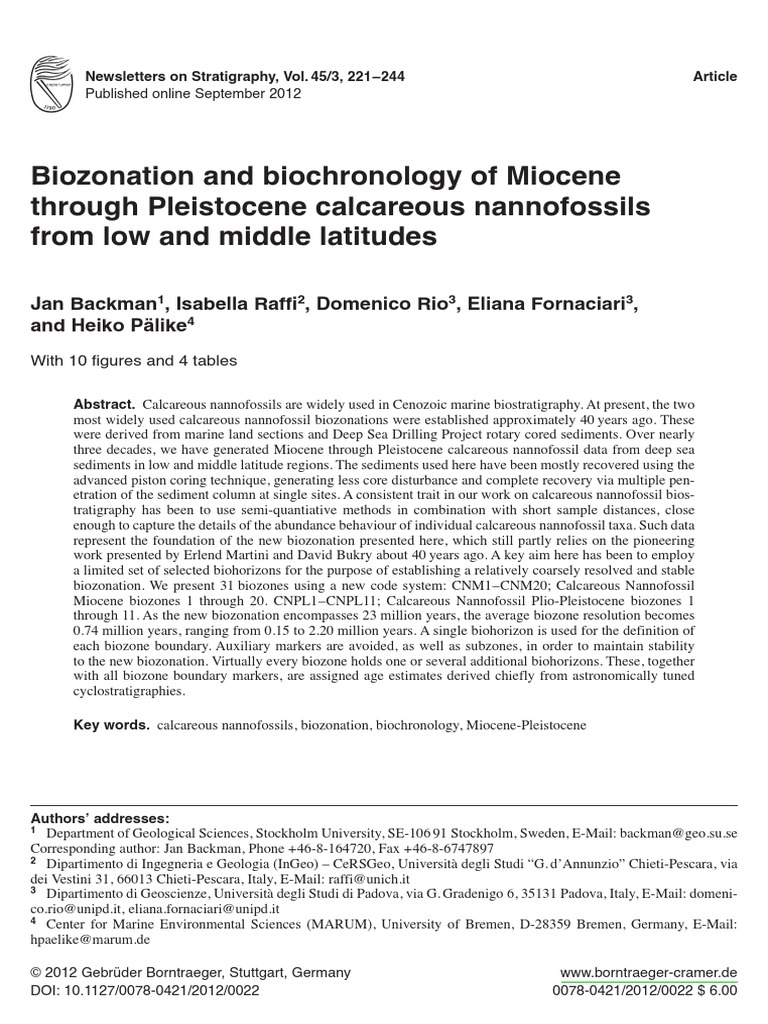 Backman Et Al., 2012, Biozonation and Biochronology of Miocene ...