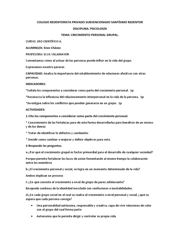 Crecimiento Personal y Grupal en Adolescencia | PDF | Vejez ...