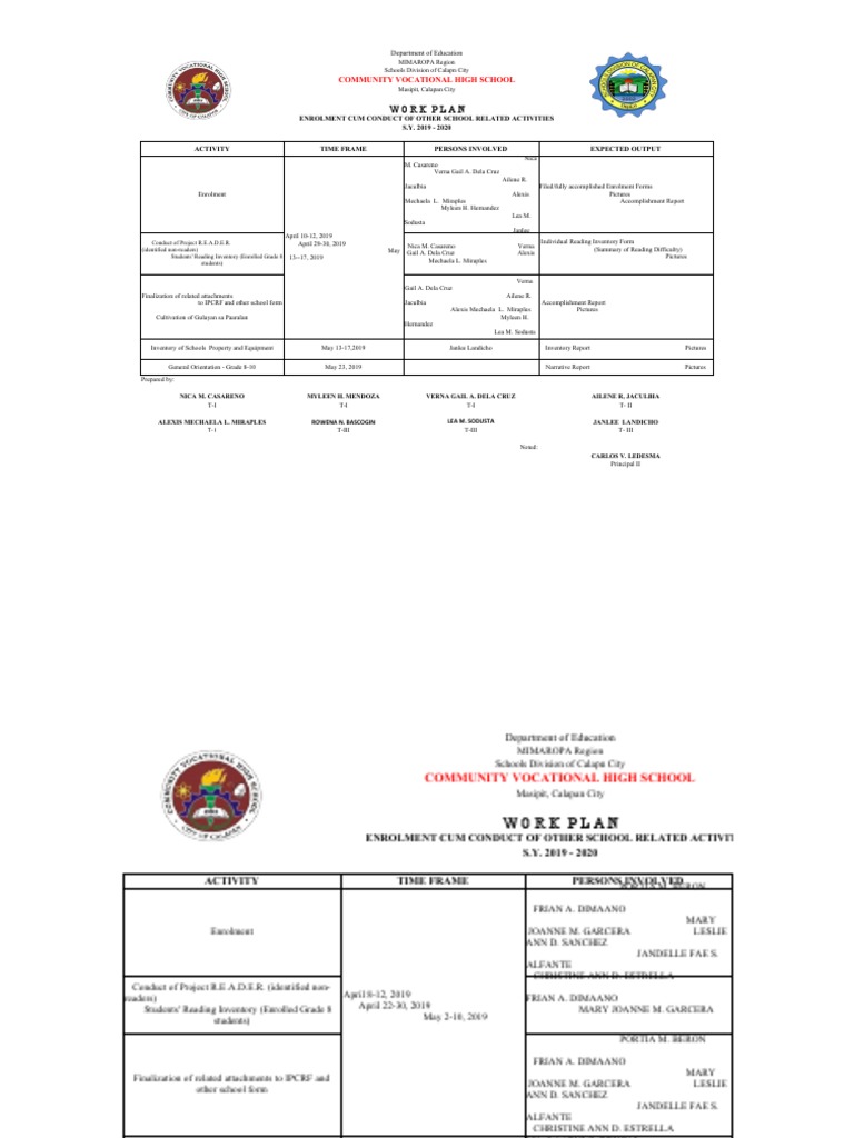 2019-2020 School Activities Work Plan | PDF
