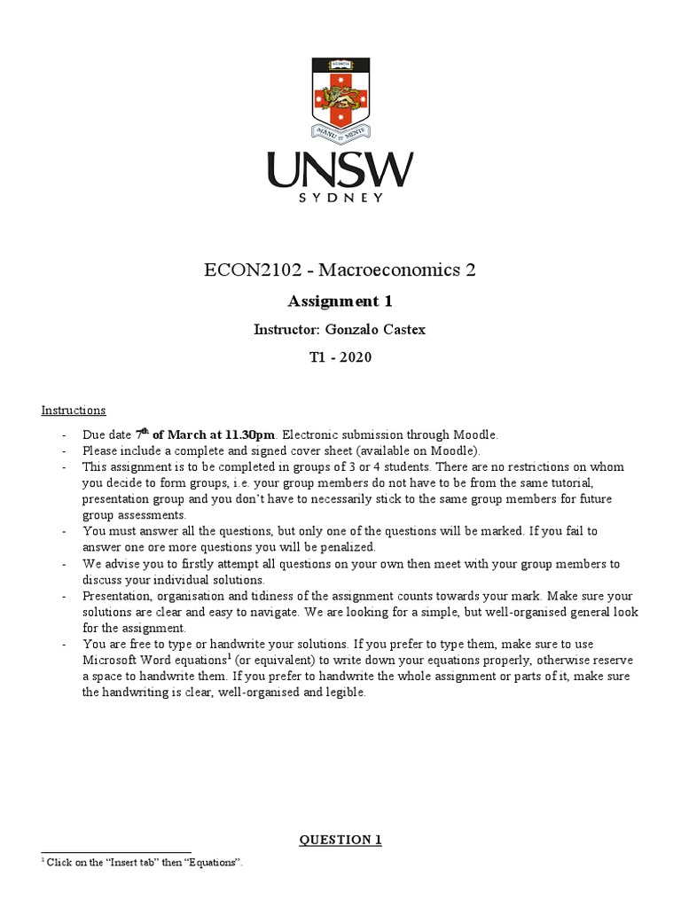 Econ2102 Assignment 1 Solutions Pdf Labour Economics Economic