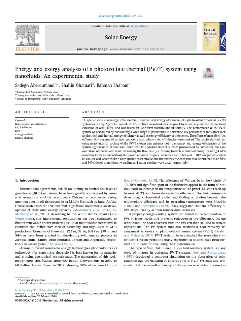 Energy and Exergy Analysis of A Photovoltaic Thermal PV T Sys - 2018 ...