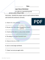 Name: - Date: - Proper Nouns Worksheet