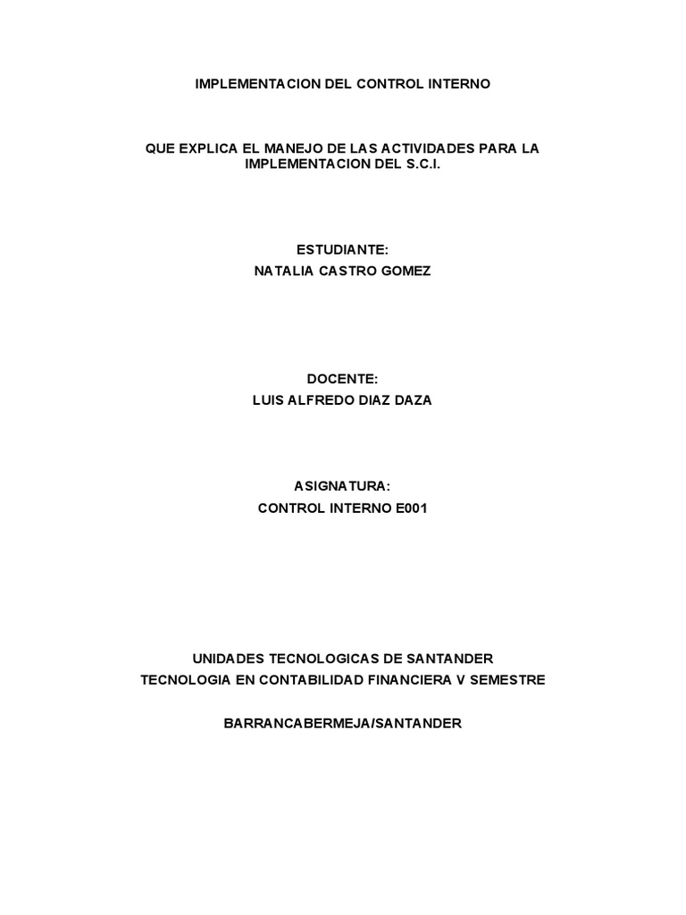 Implementación del Sistema de Control Interno | PDF | Planificación ...