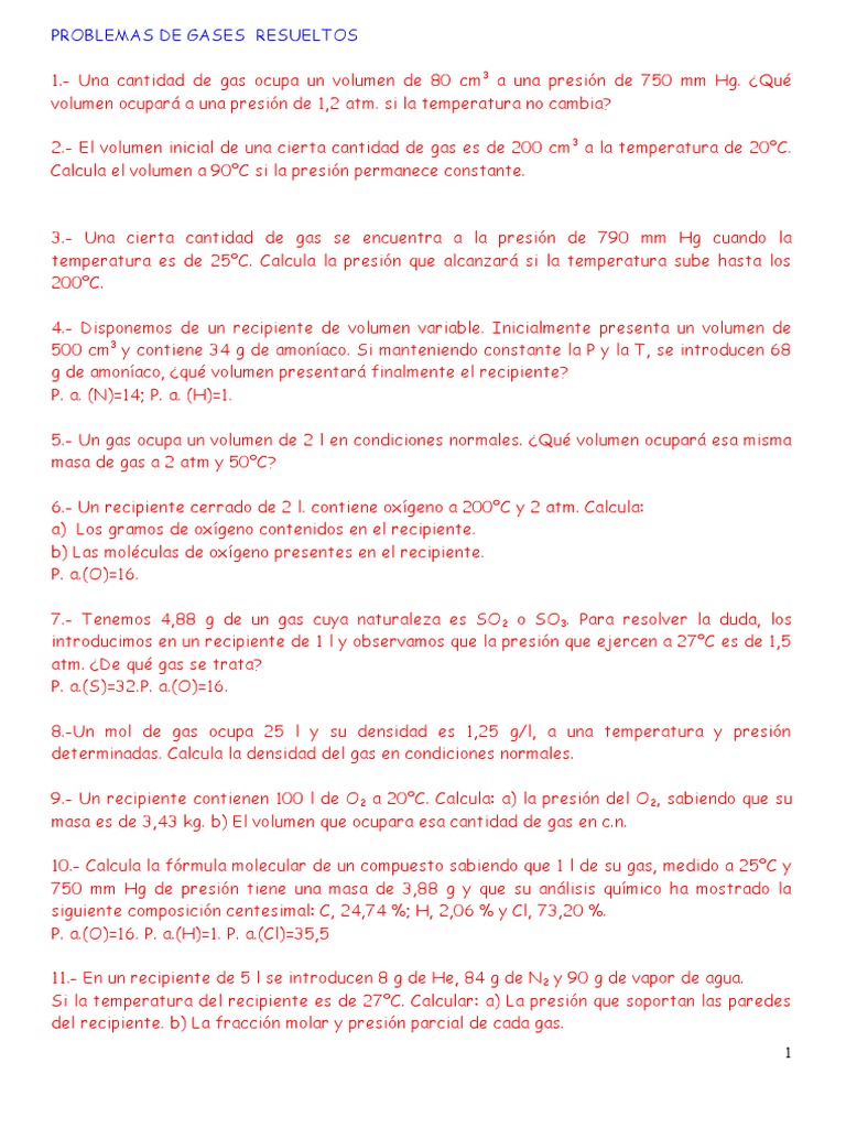 Problemas Resueltos de Gases Ideales | PDF | Gases | Presión
