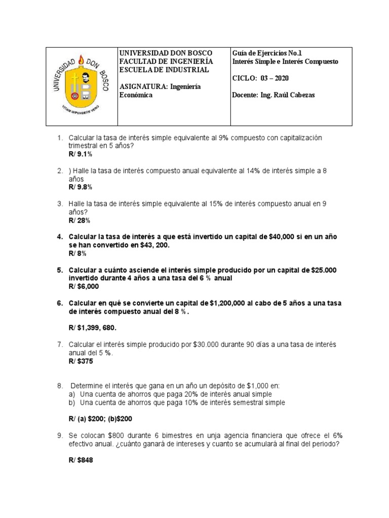 Guía de Interés Simple y Compuesto | PDF | Interés compuesto | Economias