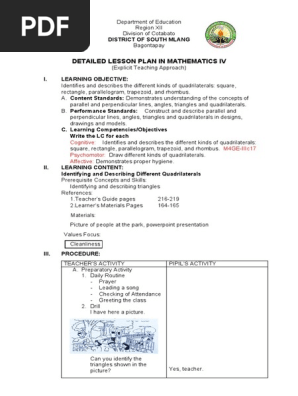 Detailed Lesson Plan in Mathematics IV 2020