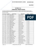 Lahore College For Women Universtiy, BS (Mathematics) (Regular) 3rd Merit List