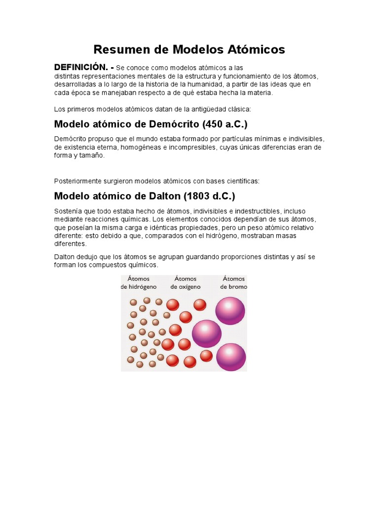 Resumen de Modelos Atómicos | PDF | Átomos | Electrón