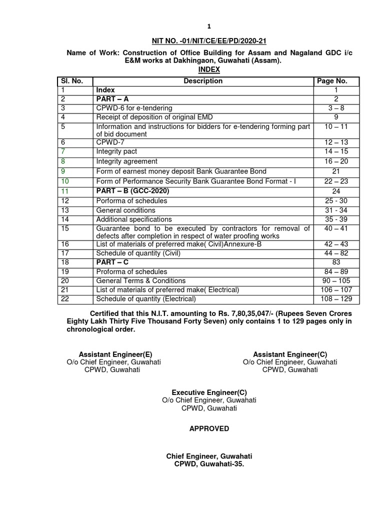 Ec 7 80 35 047 Construction Of Office Building For Assam And Nagaland Cpwd Pdf Banks Specification Technical Standard