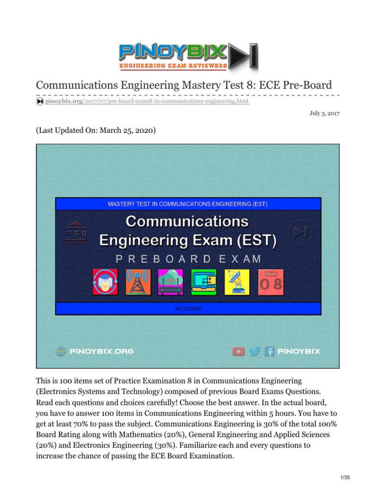 Communications Engineering Mastery Test 8 ECE Pre-Board | PDF | Antenna
