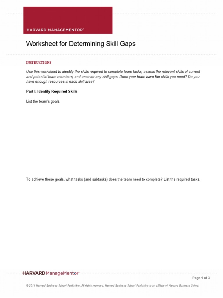 Worksheet For Determining Skill Gaps: Part I. Identify Required Skills ...