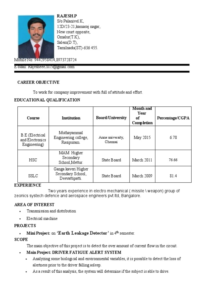 Rajesh's Electrical Engineering CV | PDF | Engineering | Science