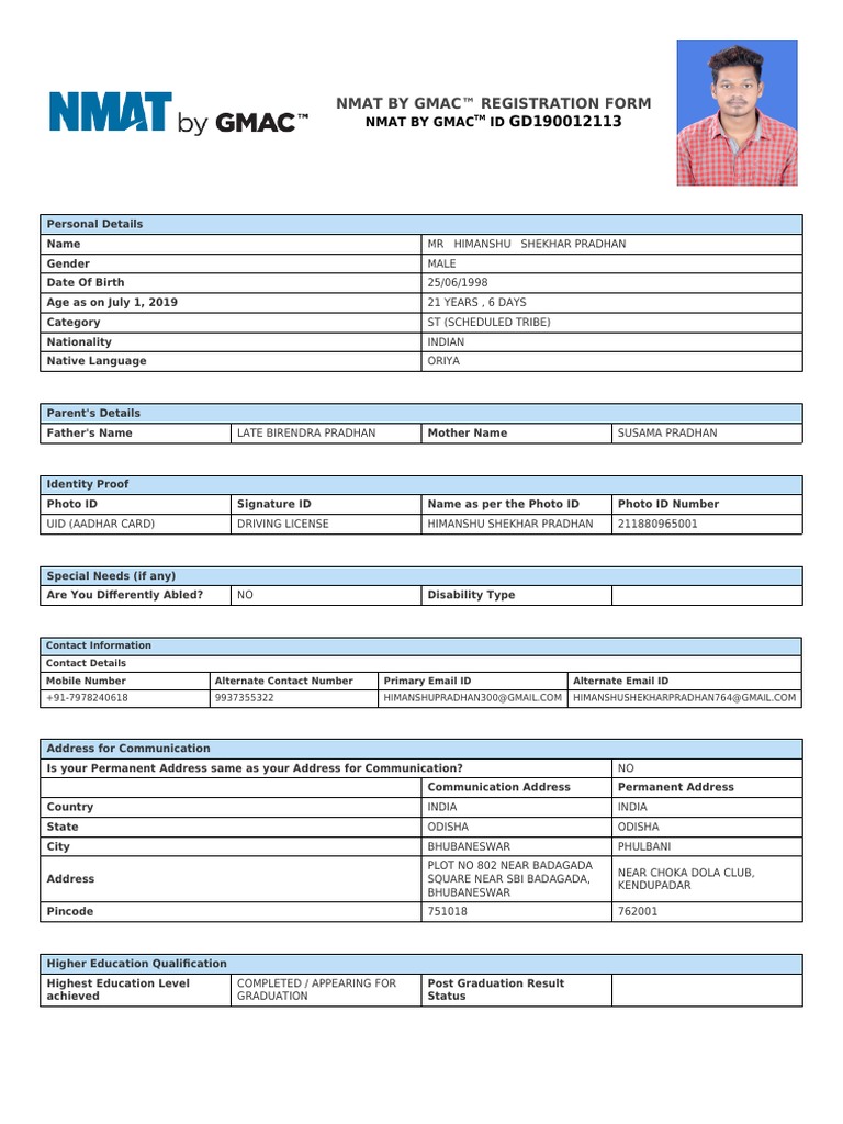 Nmat by Gmac™ Registration Form | PDF | Master Of Business ...